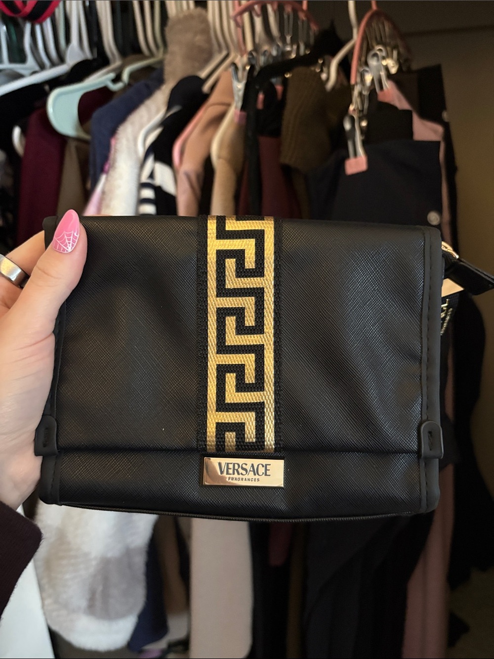 Versace Black and Gold Greek Key Make Up Bag
